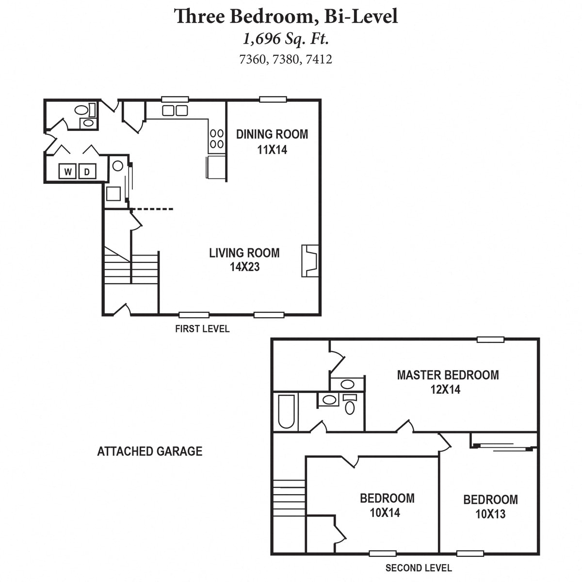 Floor plan for 3 beds, 1.5 baths, 1696 sqft